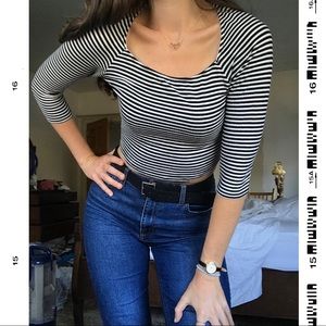 Black & White Striped Crop Top